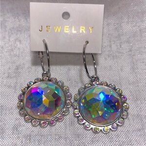 Iridescent Crystal Drop Hoop Earrings -